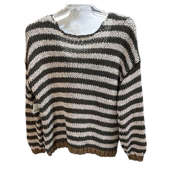 Free People Portland Striped V-Neck handknit chunky Sweater Brown 2375 - Picture 6 of 9